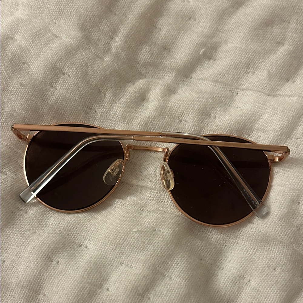 Round Gold Sunglasses with Brown Lenses - Picture 2 of 3